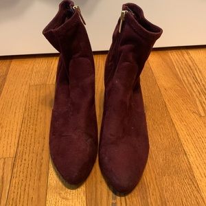Maroon velvet booties